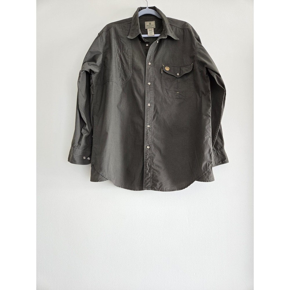 Beretta Shooting Shirt Army Green Recoil Pad Button Down Long Vented Mens Large
